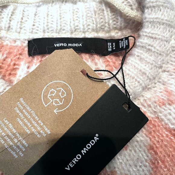 VERO MODA Fair Isle Nordic Sweater recycled materials - White Blue & Blush NWT S - Picture 6 of 10